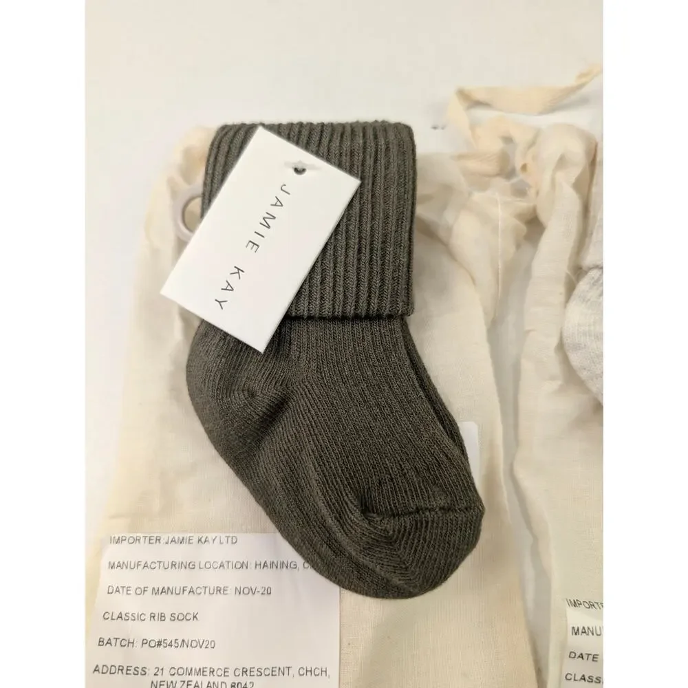 Jamie Kay 3 Pairs Baby 0-3 Months Fold Over Sock Bundle Blue/Olive/Oatmeal